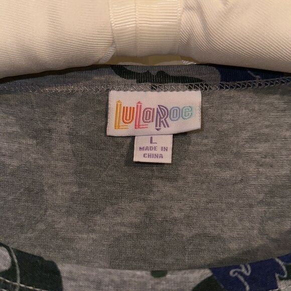 LuLaRoe L Julia Gray Green Blue Floral Short Sleeve Crewneck Dress - Picture 8 of 10